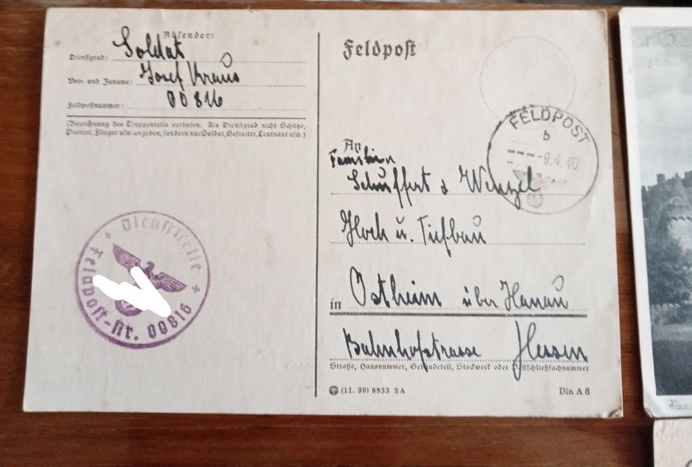 Stare listy karty pocztowe Feldpost Niemcy 2wś wh SS LW dokument oryg.