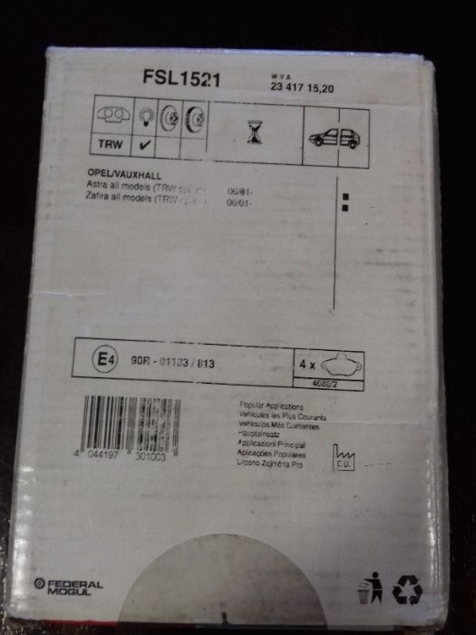 Calços / Pastilhas Travão Traseiro Ferodo FSL 1521 Opel / Vauxhall