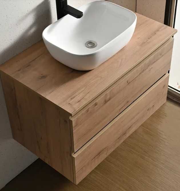 Móvel de Casa de Banho 80cm cor madeira com Lavatório de pousar