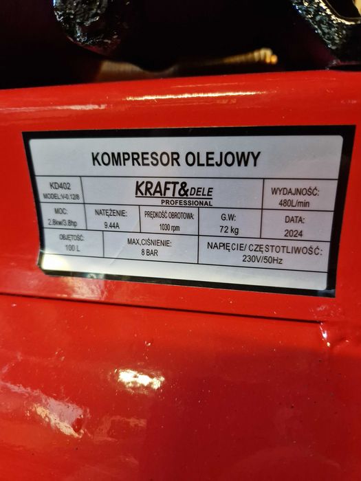 Kompresor olejowy 100L sprężarka 230V dwutłokowy 3,8KM