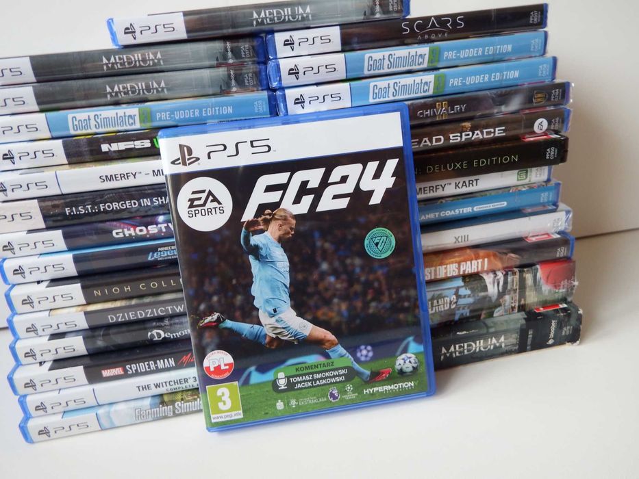 GRY PS5 FC 24 PL komentarz PL INNE Farma Medium SCORN Smerfy Wiedźmin