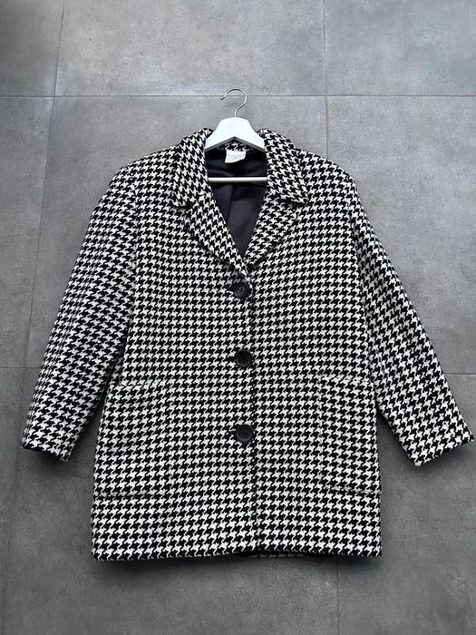 Długi wełniany żakiet w pepitkę Alexon L/40 płaszcz z wełny vintage