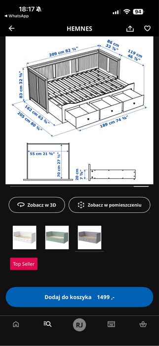 HEMNES rama leżanki