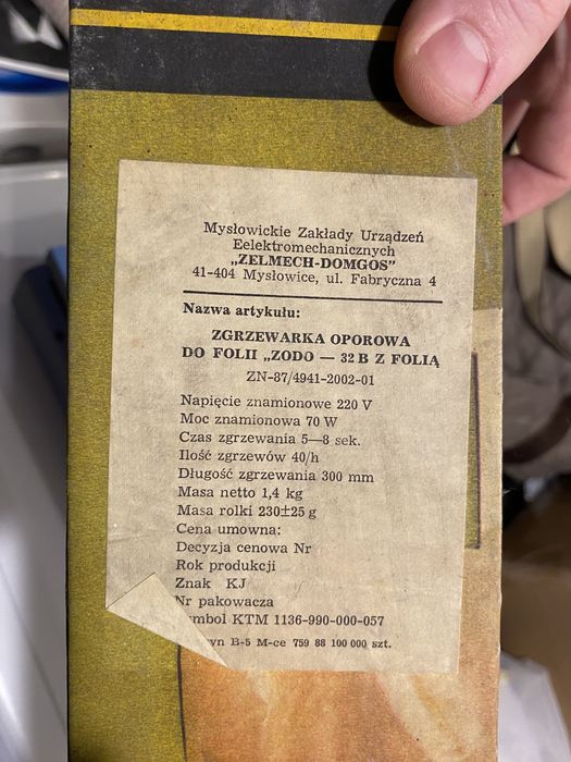 Zgrzewarka do folii ZODO-32B