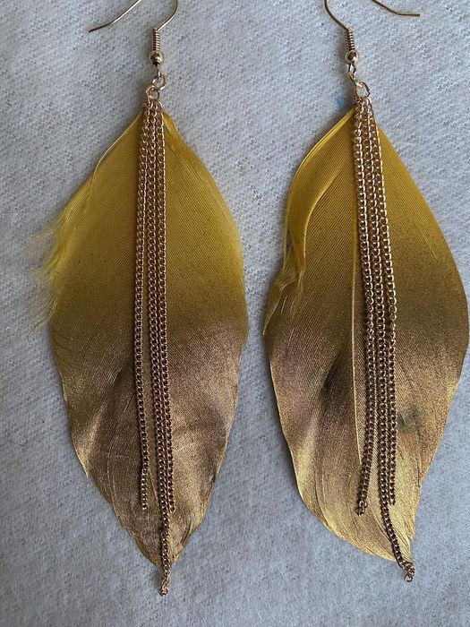 Kolczyki India Bohemian Gold Leaf - zjawiskowe pozłacane, Musztardowe