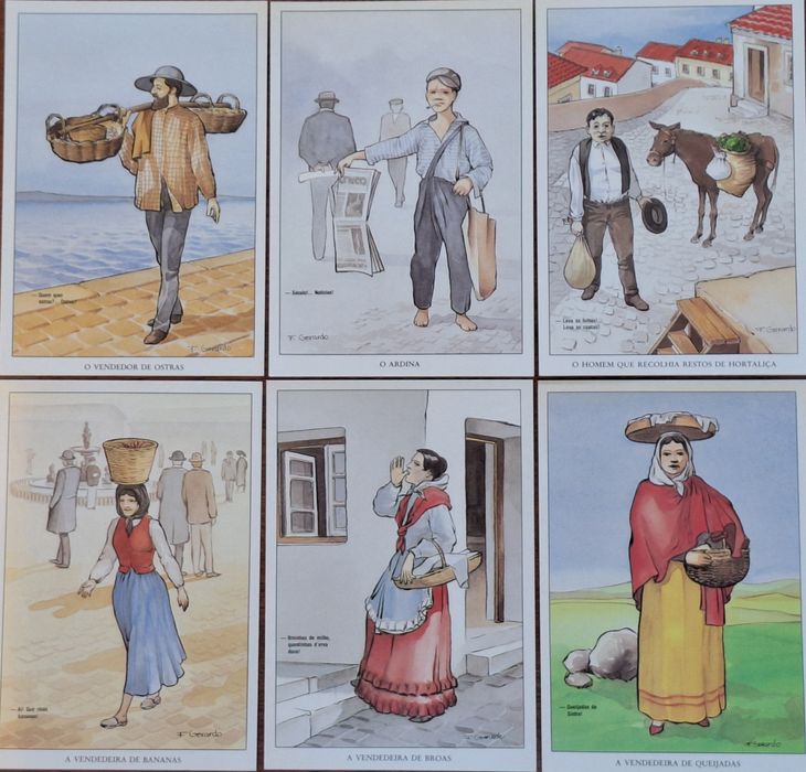 24 bilhetes postais antigos " Pregões de Lisboa"