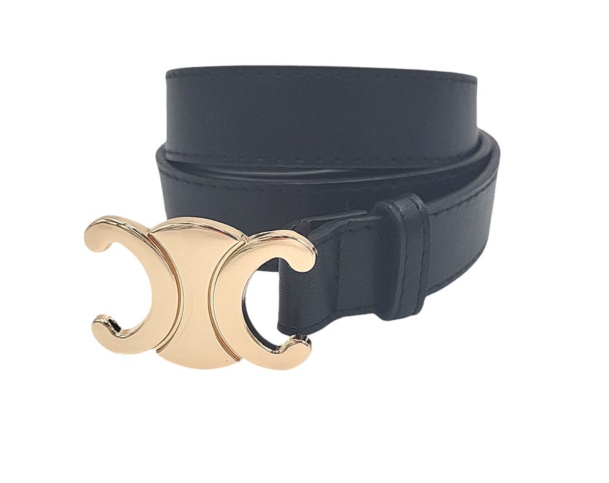 Pasek damski czarny złota klamra