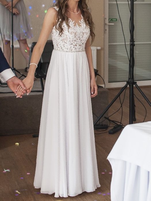 Suknia ślubna z kryszt Swarovskiego muślin +welon