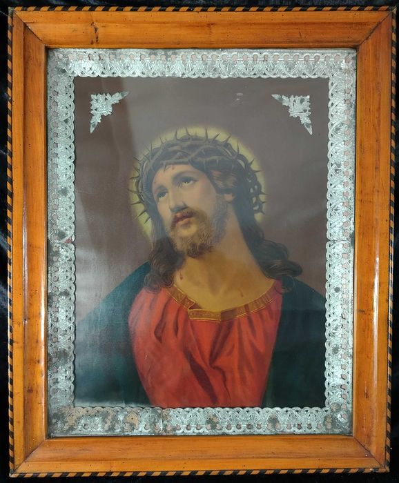 Piękny wielki kpl starych obrazów Jezusa Maryi oleodruki