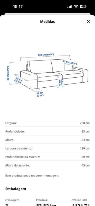 Sofá 3 lugares KIVIK cinzento - IKEA