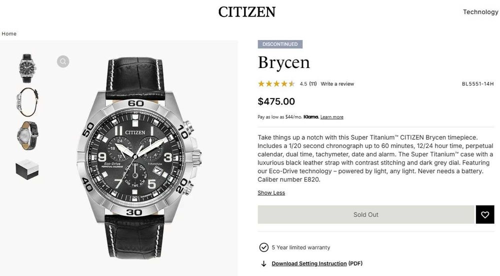 Мужские титановые часы Citizen BL5551-14H вечник, будильник, хронограф