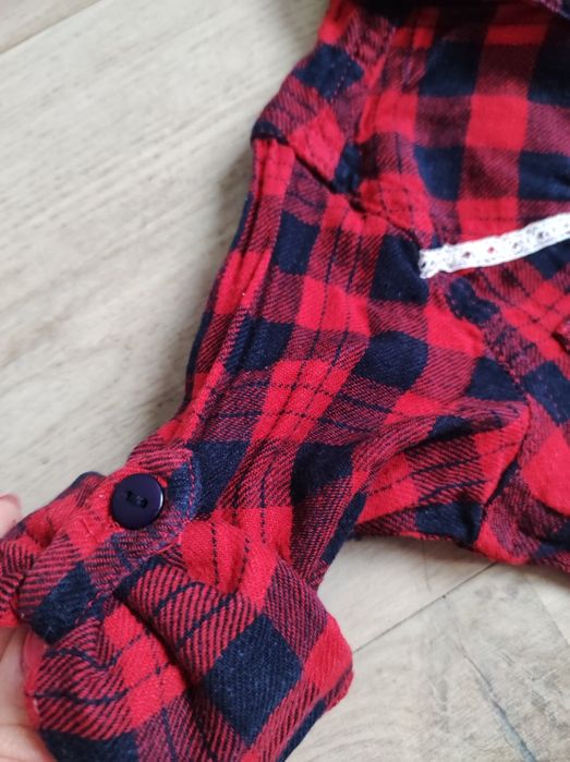 Czerwona flanelowa koszula w kratę Young Dimension 98 2-3 lata koronka