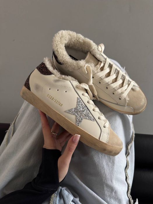 Білі блискучі  кеди голден гус golden goose ggdb зимові