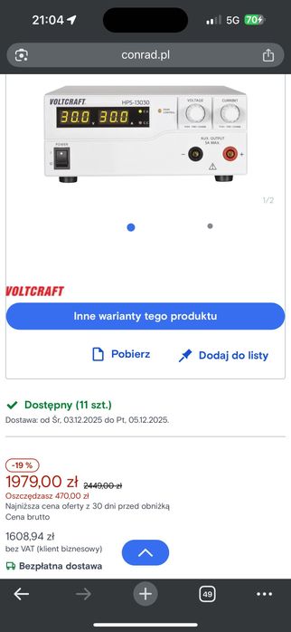 Zasilacz warsztatowy 30v 30A 900 watt Voltcraft