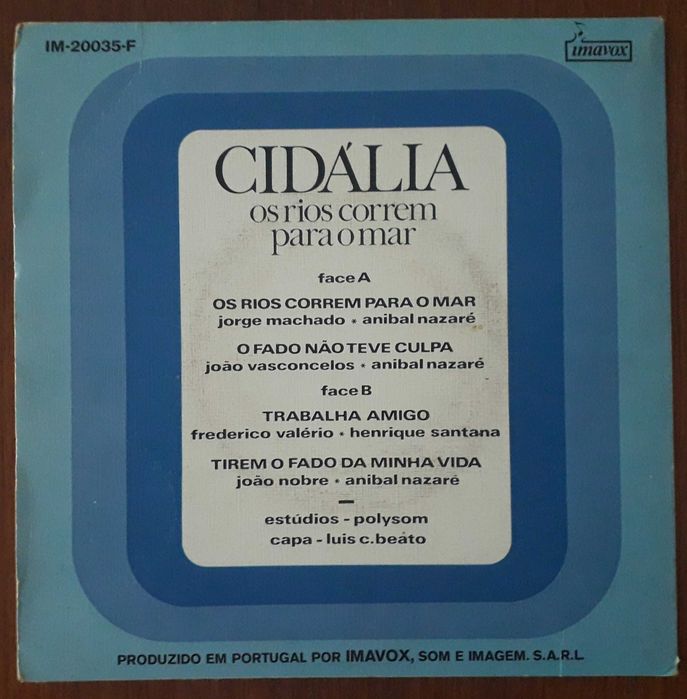 Cidália Moreira single em vinil "Os rios correm para o mar"