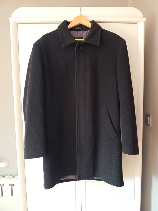 czarny jesienny zimowy elegancki welniany kaszmirowy płaszcz męski 38M