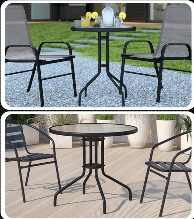 Stół Stolik Ogrodowy Kawowy Okrągły Szklany Metalowy Balkon Taras 60cm