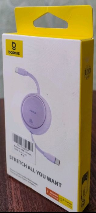 Швидка зарядка 100W: Висувний кабель Baseus Free2Draw Mini Retractable (ліловий)