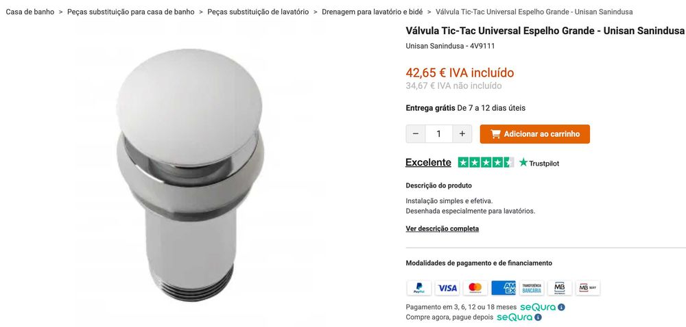 Sifão cilíndrico + Válvula Tic-Tac Sanindusa