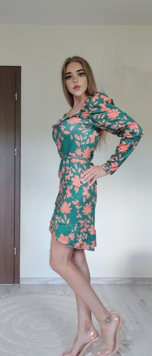 Sukienka zielono-pomarańczowa s