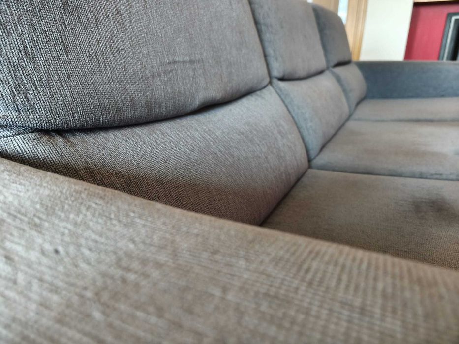 Sofá 3 Lugares Cinzento com Pufe Apoio de Pés
