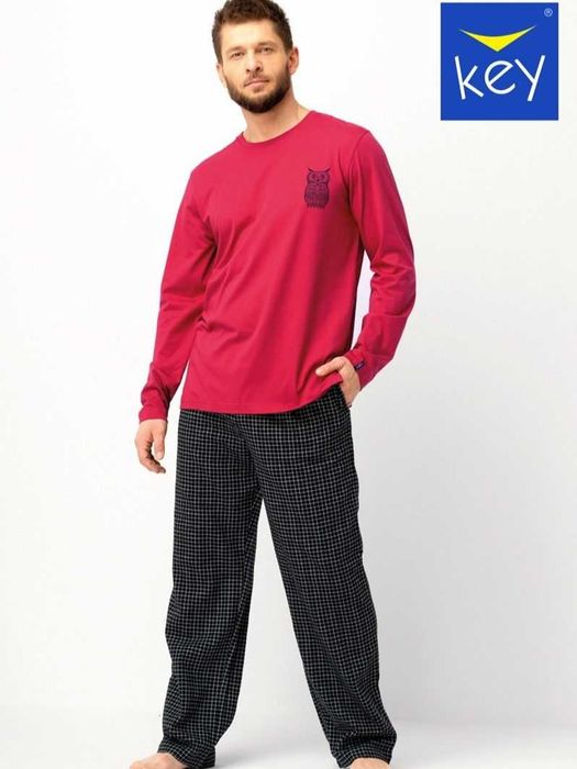 Піжами KEY чоловіча футболка д.рукав--- штани КЕЙ бавовна/фланель