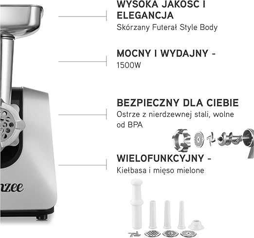 Elektryczna maszynka do mięsa z nadziewarką do kiełbasy, czarna