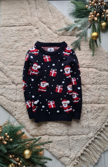 Новогодний свитер 5-6 лет , новорічна кофта, свитер с оленем,дед мороз