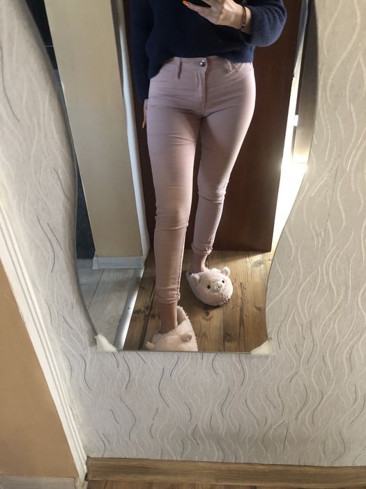 Jeansy różowe H&M, dżinsy, spodnie, S, pudrowy różowy