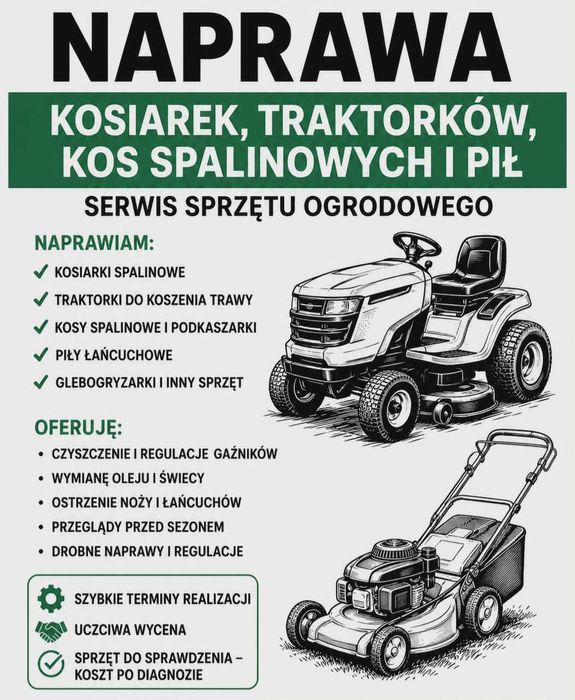 Naprawa kosiarek, traktorków, kos spalinowych i pił – serwis sprzętu