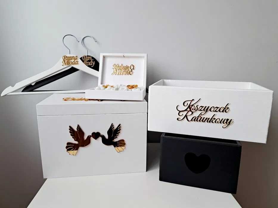 Lustrzany złoty zestaw pudełko na koperty obrączki koszyczki ratunkowe