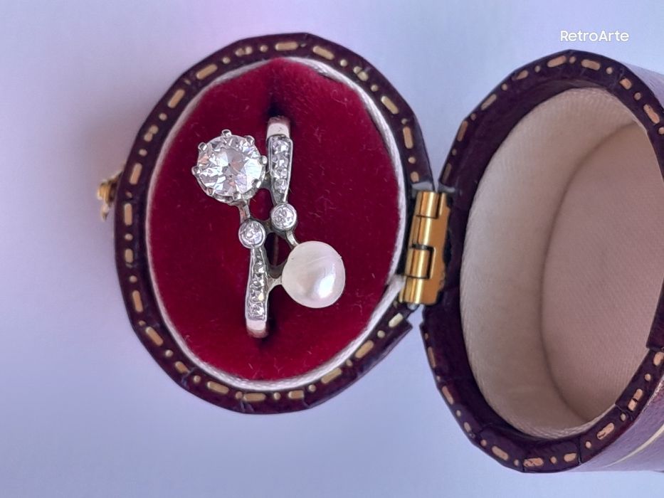 R.11 Pierścionek Antyk Diamenty 0.55ct Złoto 750  Platyna WYCENA