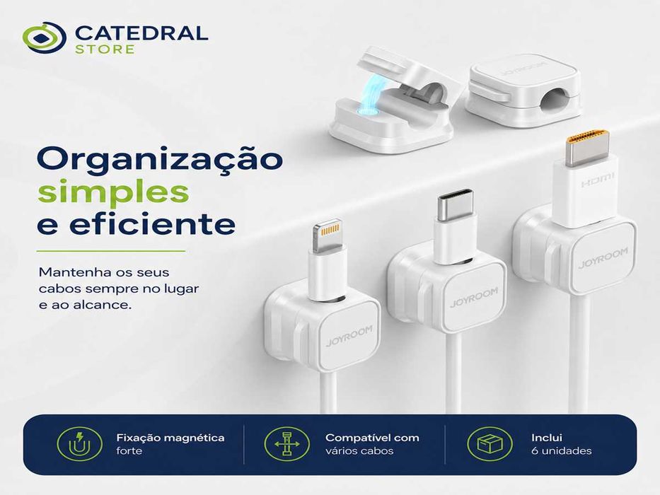 Organizador de Cabos Magnético JOYROOM – 6 Peças Branco