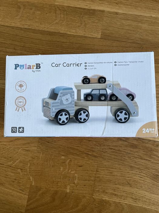 Автовоз деревʼяний + 3 машинки; б/у; Polaris