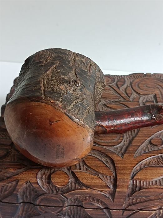 Muzealna fajka Ropp Bussang XIX w .drewno, róg,mosiądz .