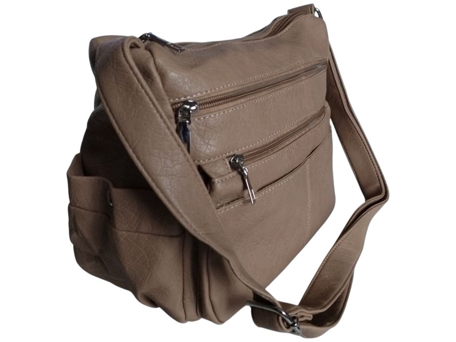 Torebka Damska Listonoszka Na Ramię - Dużo Kieszeni, Brązowa, Miejska