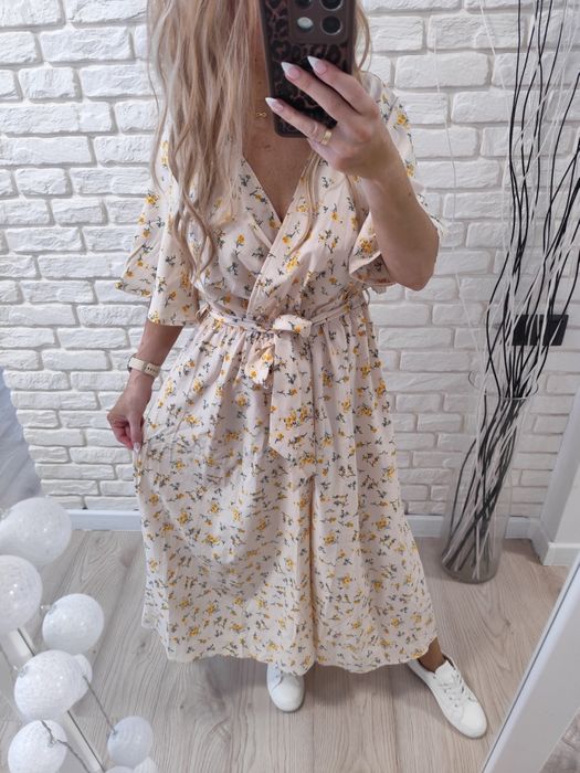 Sukienka midi w kwiaty L