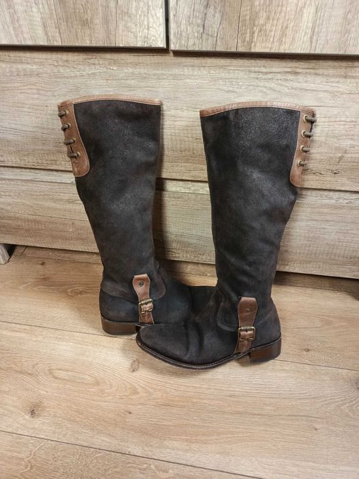 Sancho Boots skórzane kozaki zamszowe brązowe Hand Made 37