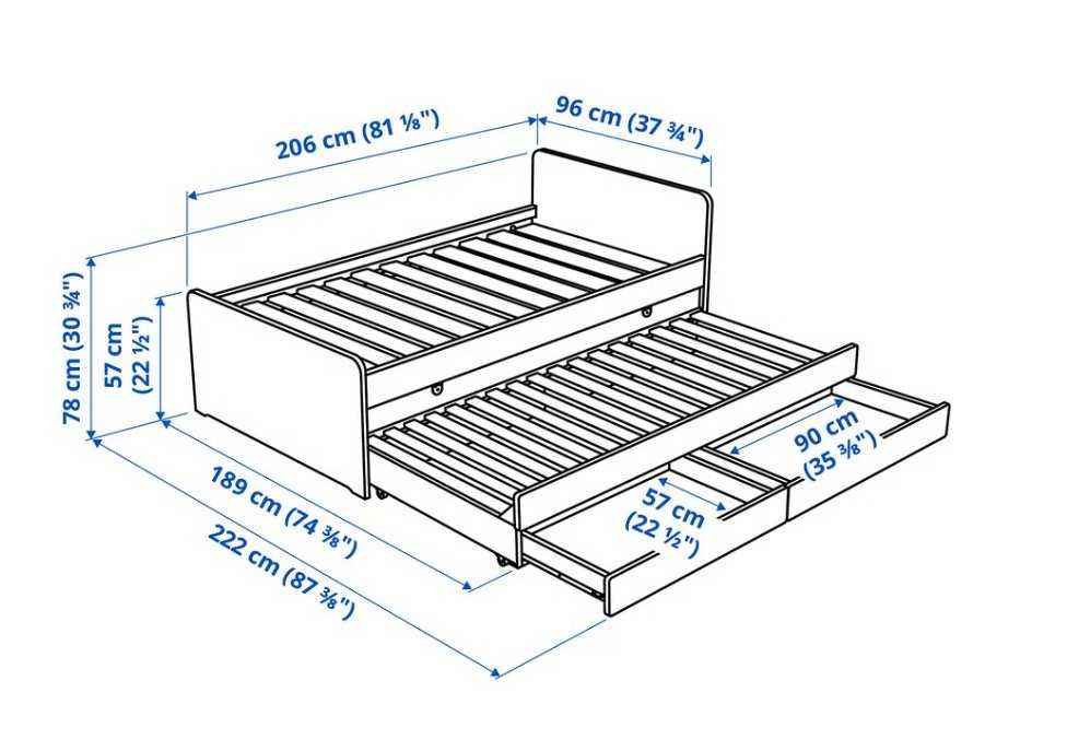 Estrutura de cama SLÄKT IKEA c/ cama-gavetão + arrumação, branco, 90x200 cm - com 1 mês