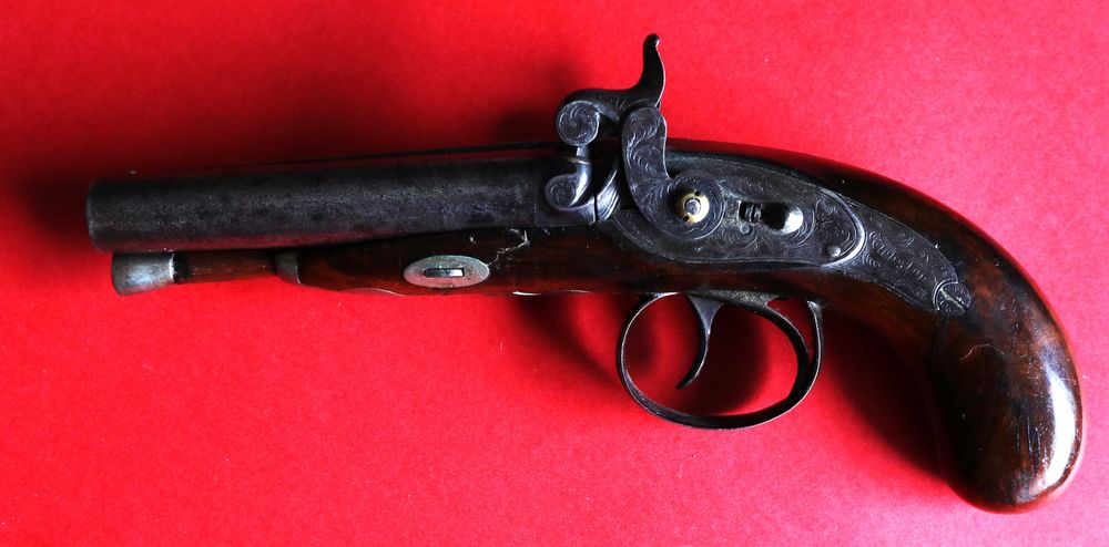 Soberba pistola de percussão dois canos Webster, Melton UK