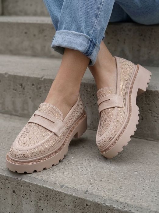 36 Sklep nowe beżowe mokasyny damskie na grubej podeszwie modne casual buty damskie