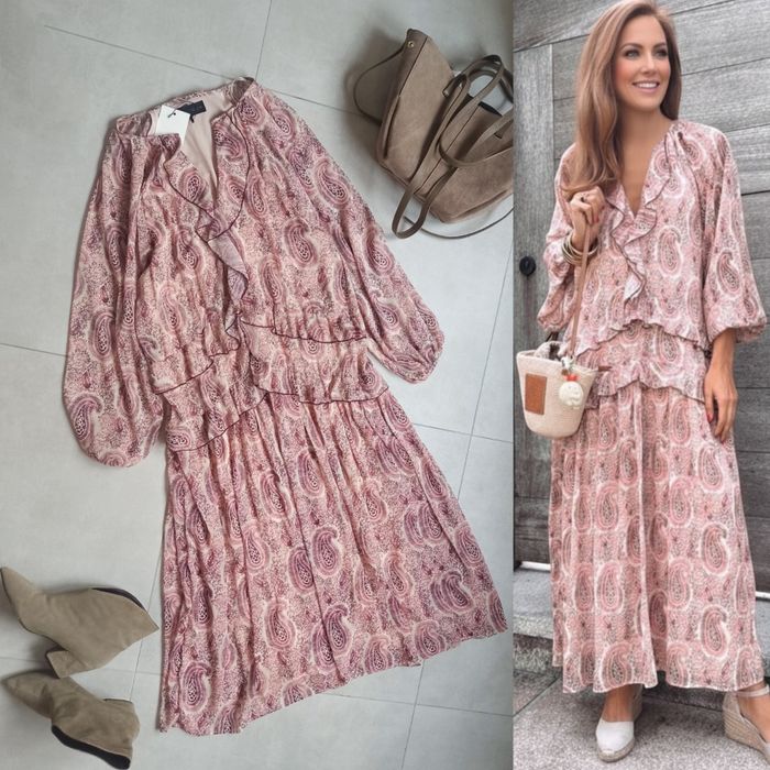 Zara sukienka falbanka długa M 38 pudrowy róż boho