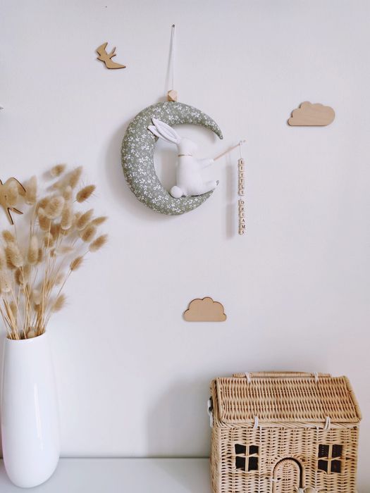 Dekoracja wisząca nad łóżeczko niemowlęca księżyc handmade