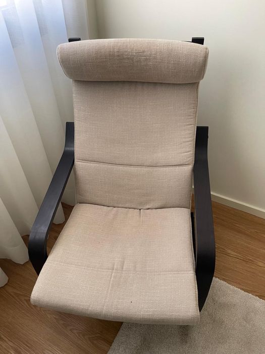 Poltrona e repousa-pés, preto-castanho/bege