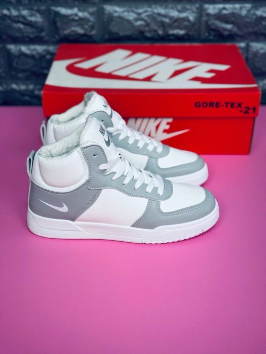 Стильные зимние кеды на меху от Nike/ Акция на найки женские мех кожа