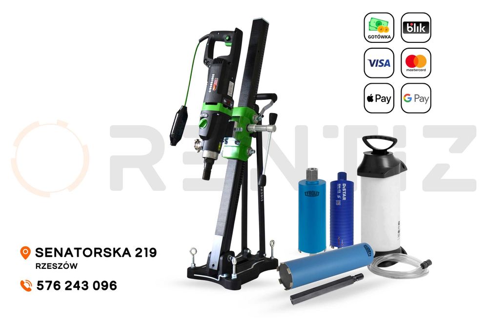 Wiertnica otwornica diamentowa do betonu, ręczna lub statyw - wynajem