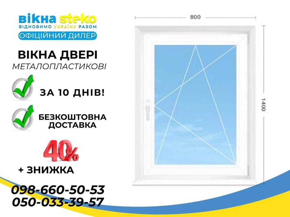 Окна металлопластиковые 80*140 Стеко. СКИДКА 40% Доставка по Чернигову