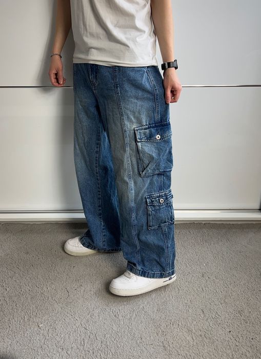 Baggy Spodnie Cargo Multi Pocket Denim Jeans Vintage Y2K