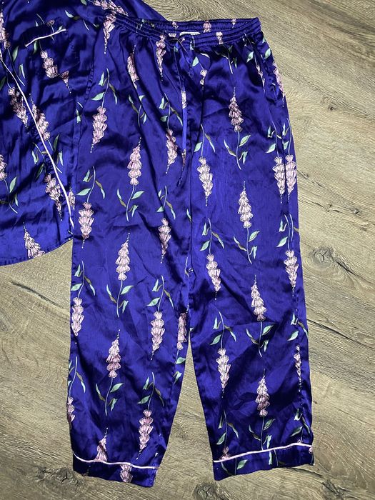 Атласна синя піжама М комплект сорочка-штани для дому