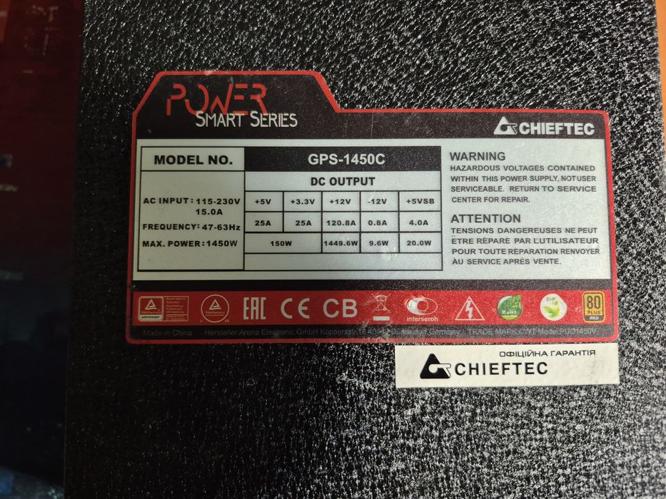 Блок живлення Chieftec GPS-1450C (не робочий)